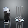 Modern Kitchen Appliances Including Coffee Machine And Metal Cup Stand 3d model