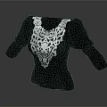 Elegant Black Top With White Lace Neckline And Puffed Sleeves Design