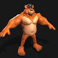 3D Cartoon Muscular Orange Bear Character With Black Cap Standing Pose Design