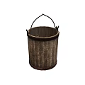 Traditional Rustic Wooden Bucket With Metal Handle For Household Use