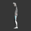 Man Wearing Black Turtleneck And Track Pants With Teal White Patterns Against Dark Background