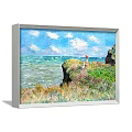 Oil Painting Of Coastal Landscape With Blue Sky White Clouds Green Cliff And Sailboats