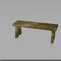 Rustic Wooden Bench With Natural Green Mossy Surface And Solid Legs 3d model