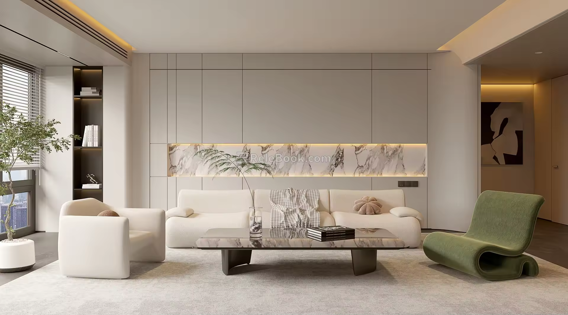 Simple Living Room Balcony Cabinet Sofa Combination Coffee Table Sofa Background Wall 3d model