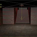 Cartoon Scene with Stone Walls Staircase Stone Floor and Metal Shelf