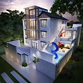 Modern Two Story Detached Villa With Swimming Pool Lush Greenery And Lawn