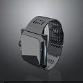 Modern Minimalist Silver Square Watch with Metal Perforated Strap Smooth Surface Design 3d model