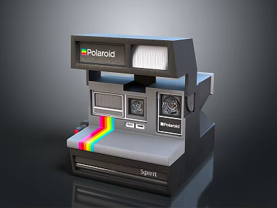 Polaroid Spirit Instant Camera With Vintage Gray Body And Rainbow Stripe Accent 3d model