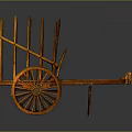 Ancient Wooden Cart With Vertical Rails And Large Spoked Wheels