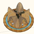 Circular Decorative Design With Brown Stripe Border Blue Ring And Gray Center