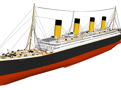 RMS Titanic Style Ocean Liner With Four Yellow Funnels 3d model