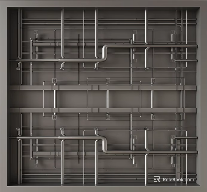 Modern Ceiling Design With Gray Metal Frame Structure And Industrial Elements 3d model 