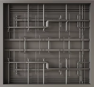 Modern Ceiling Design With Gray Metal Frame Structure And Industrial Elements 3d model