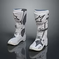 White And Gray Motorcycle Boots With Star Logo And Tall Shaft Design