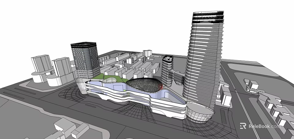 Modern High Rise Office Building With Green Landscaped Areas And Urban Design Features 3d model 