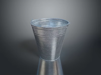 Galvanized Metal Bucket with Conical Shape and Ringed Design for Daily Use 3d model