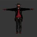 Cowboy Character With Brown Hat Black Coat Red Vest Plaid Pants And Outstretched Arms