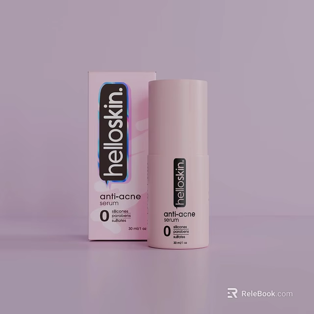Helloskin Anti Acne Daily Skincare Product With 0% Formula In Bottle And Box 3d model 