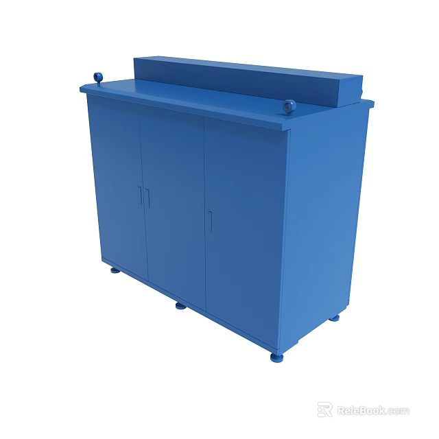 Blue Storage Cabinet With Double Doors Top Surface And Rolling Wheels 3d model 