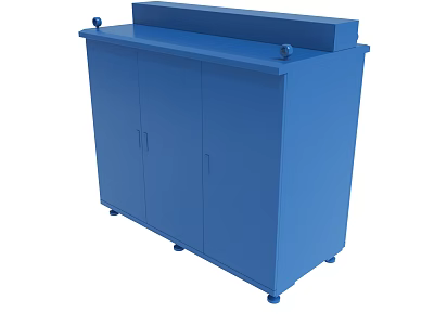 Blue Storage Cabinet With Double Doors Top Surface And Rolling Wheels 3d model