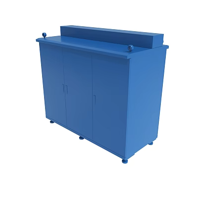 Blue Storage Cabinet With Double Doors Top Surface And Rolling Wheels 3d model
