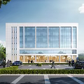 Modern Industrial Factory Building With Green Surroundings Parking Area And Solar Panel Roof Design