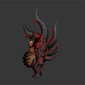 Game Movie Character Red Spiked Demonic Monster With Horns Winged Muscular Fierce Body