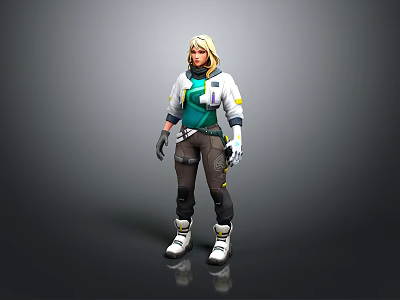 Blonde Haired Game Movie Character With Green Top White Jacket Black Pants And White Boots 3d model
