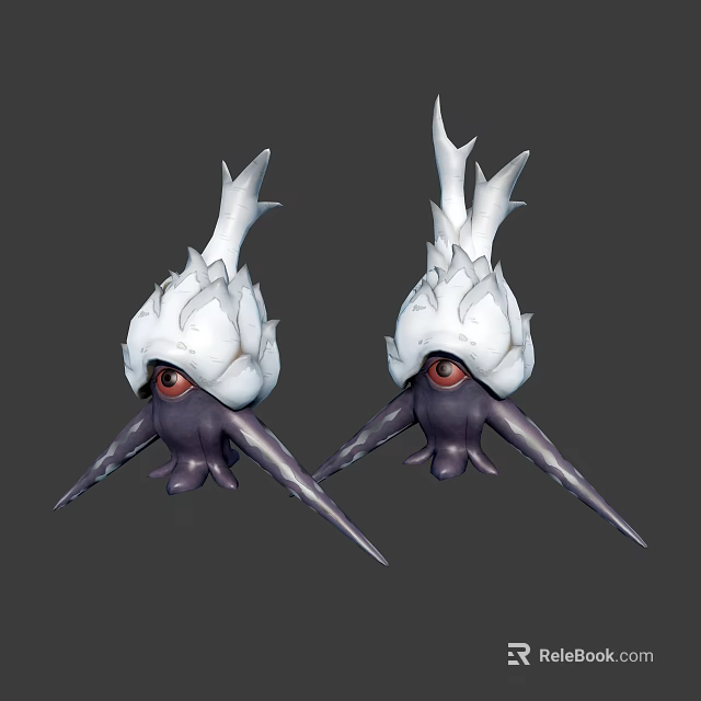 Two Fantasy Creatures With White Feathery Heads Purple Bodies And Large Eyes 3d model 