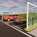 Eco friendly Parking Lot with Green Hedges Accessible Wheelchair Space and Vehicle Parking