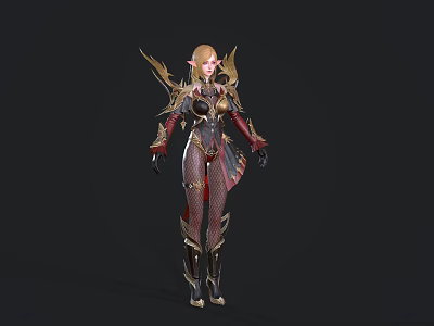 Game And Movie Elven Character With Blonde Hair Pointed Ears And Golden Armored Outfit 3d model