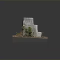 Outdoor Weathered Stone Steps On Brick Base With Green Foliage And Dry Grass