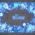 Winter Themed Decorative Display With Blue Leaves Snowflakes And Hello Text