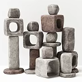 Artistic Stacked Stone and Wood Sculptures With Geometric Hollow Shapes and Textures