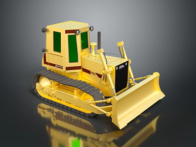 Yellow Bulldozer Functional Construction Vehicle With Green Windows Tracks And Blade 3d model