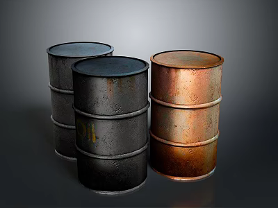 Rusty Metal Edible Oil Barrels In Black Dark Gray And Copper With Rusty Texture 3d model