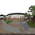 Traditional Korean Courtyard Landscape With Comfortable Outdoor Leisure Area And Lush Green Plants