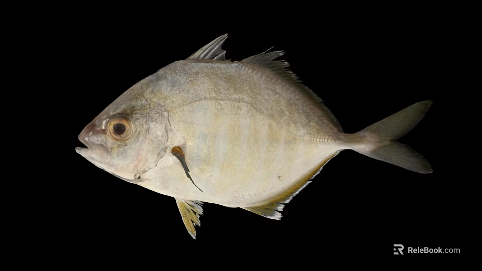 White Yellowish Fish With Fins And Big Eyes On Black Background 3d model 