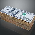 Stack of US Dollar Banknotes with Franklin Portrait and Green Seal