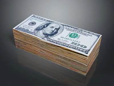 Stack of US Dollar Banknotes with Franklin Portrait and Green Seal 3d model