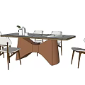 Modern Dining Table Set With Wooden Tabletop Six Chairs And Decorative Vase