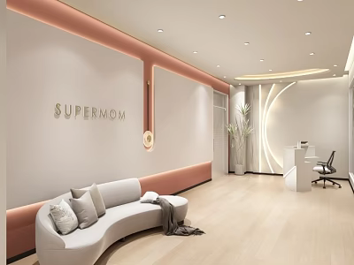 Modern Fitness Studio Interior For Supermoms With Sofa And Plant 3d model
