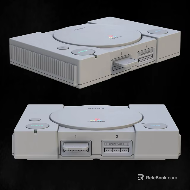 Classic Gray Retro Game Console With Dual Controller Ports Front And Top View 3d model 