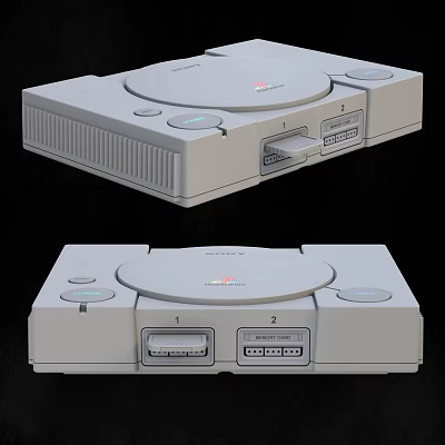 Classic Gray Retro Game Console With Dual Controller Ports Front And Top View 3d model