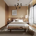 Modern Minimalist Bedroom Interior Design With Simple Headboard Wooden Walls Rattan Elements And Decorative Art