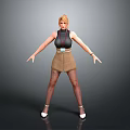 Child With Blonde Hair Wearing Black Sleeveless Top Brown Skirt And Outstretched Hands