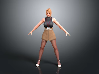 Child With Blonde Hair Wearing Black Sleeveless Top Brown Skirt And Outstretched Hands 3d model