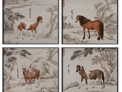 New Chinese animal painting handed down famous painting traditional horse four collage model