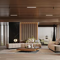Modern Living Room Interior Design With Wooden Ceiling Beige Sofa And Coffee Table