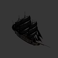 Classic Wooden Sailing Ship With Multiple Black Sails And Wooden Hull Structure
